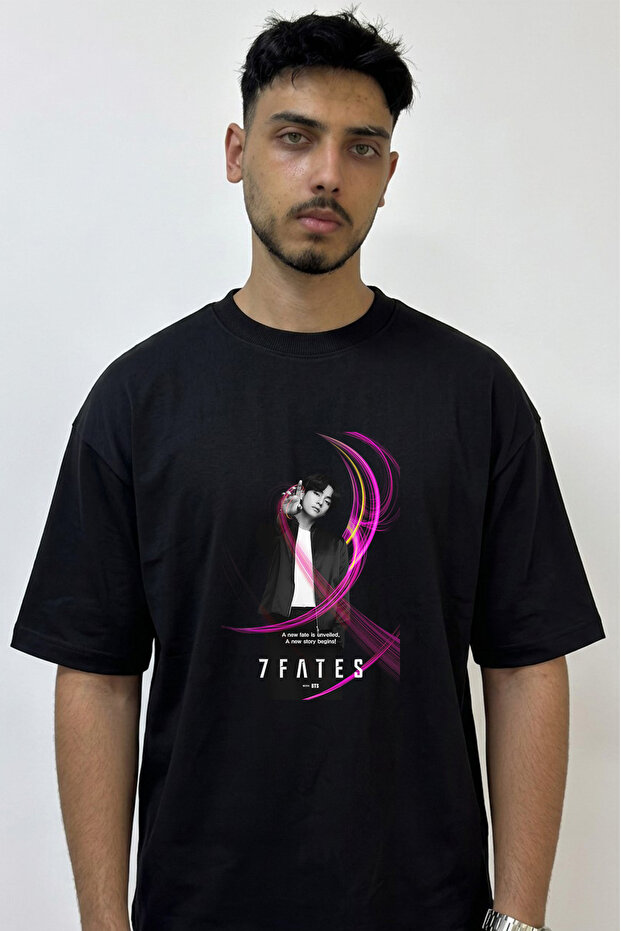 V Bts_2 Design Printed Oversize Black T-Shirt