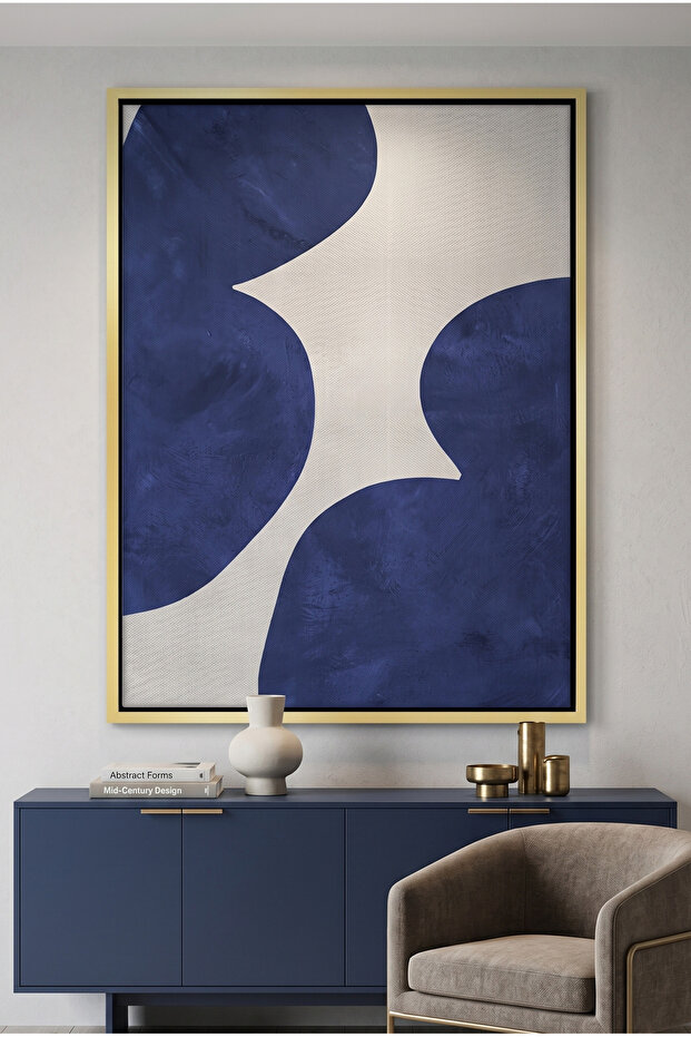 Modern Blue and Beige Geometric Wall Art | Framed Canvas Print | Luxury Modern Decor for Living Room, Bedroom, Office & Gift