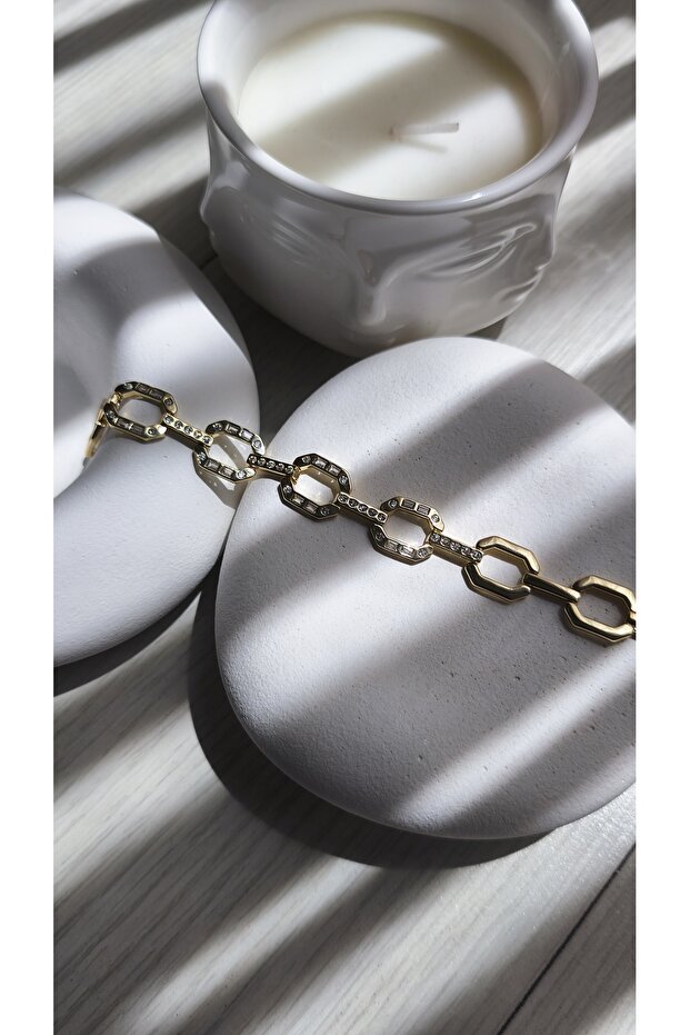 Special Series Square Plate Bracelet with Stone Detail