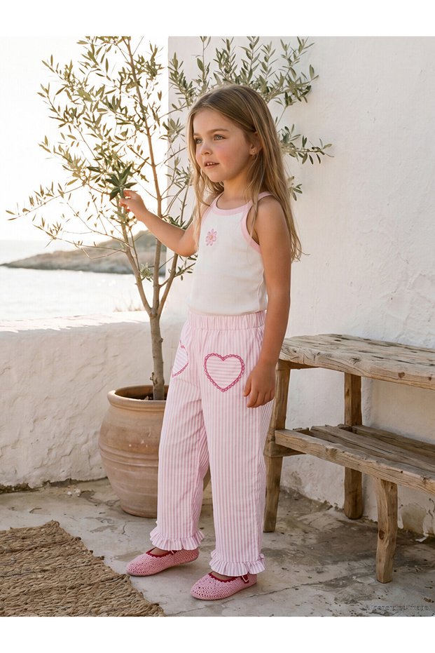 Trendlucky Girls' Striped Pants with Ruffle Detail and Contrast