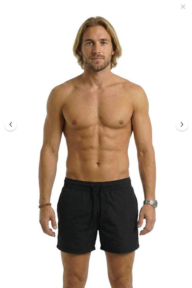 Men's Quick Dry Fabric Standard Length Swim Trunks with One Back Pocket 350-Black