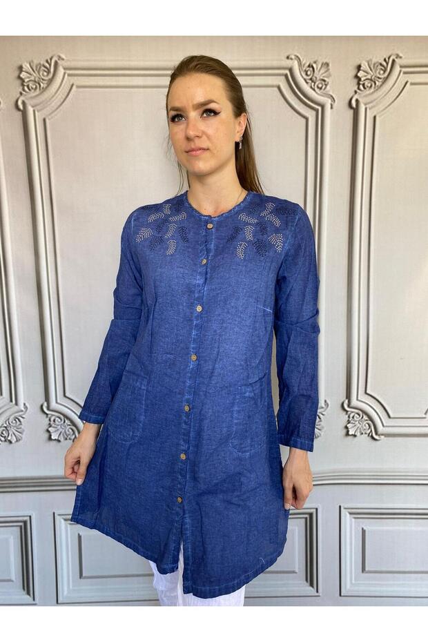 Women's Washed Cotton Fabric Long Sleeve Mother's Stone Tunic 40/48