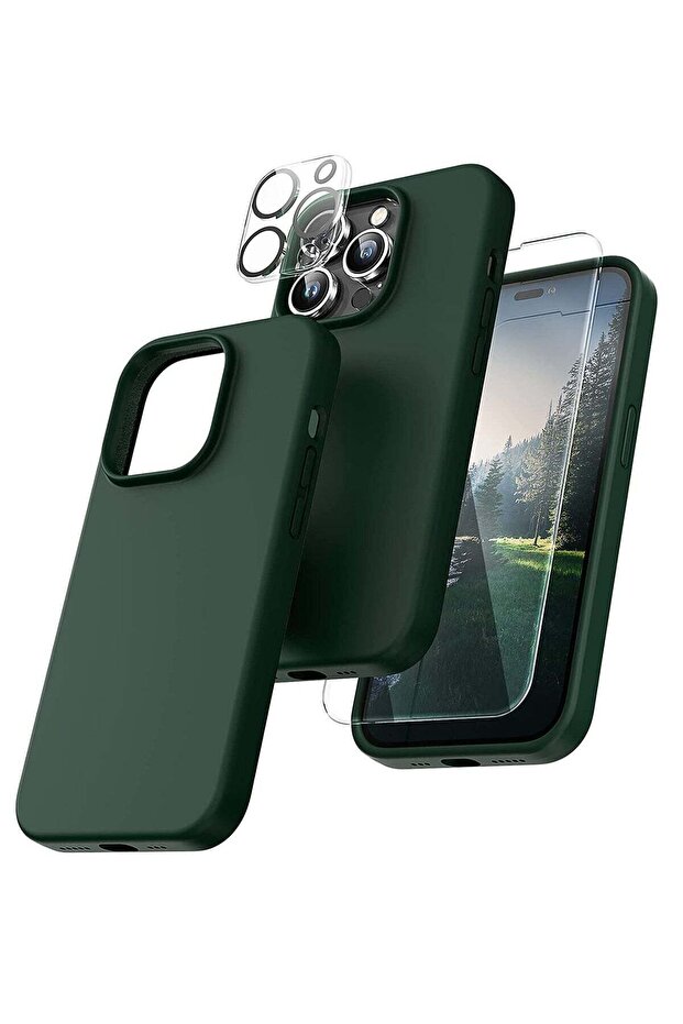 [5 in 1] for iPhone 14 Pro Max Case, 2 Screen + 2 Camera Protectors, Slim Liquid Silicone