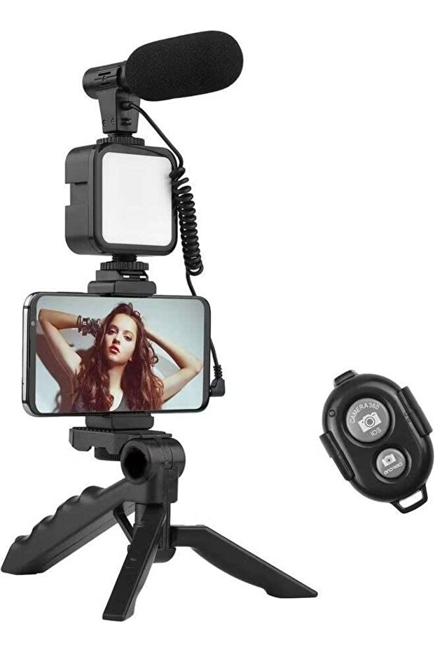 PK-773 Video Vlogger Kit Microphone LED Fill Light Mini Tripod for Phone Vlog Video Recording