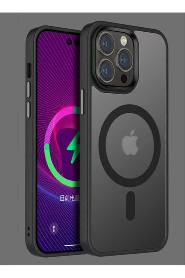 Case for iPhone 14 Pro, MIL-Grade Drop Tested, MagSafe, Translucent Matte Back, Metal Keys (Black)