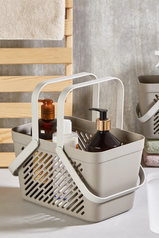 2-Piece Gray Handle Organizer Basket Kitchen Bathroom Organizer Carrying Set