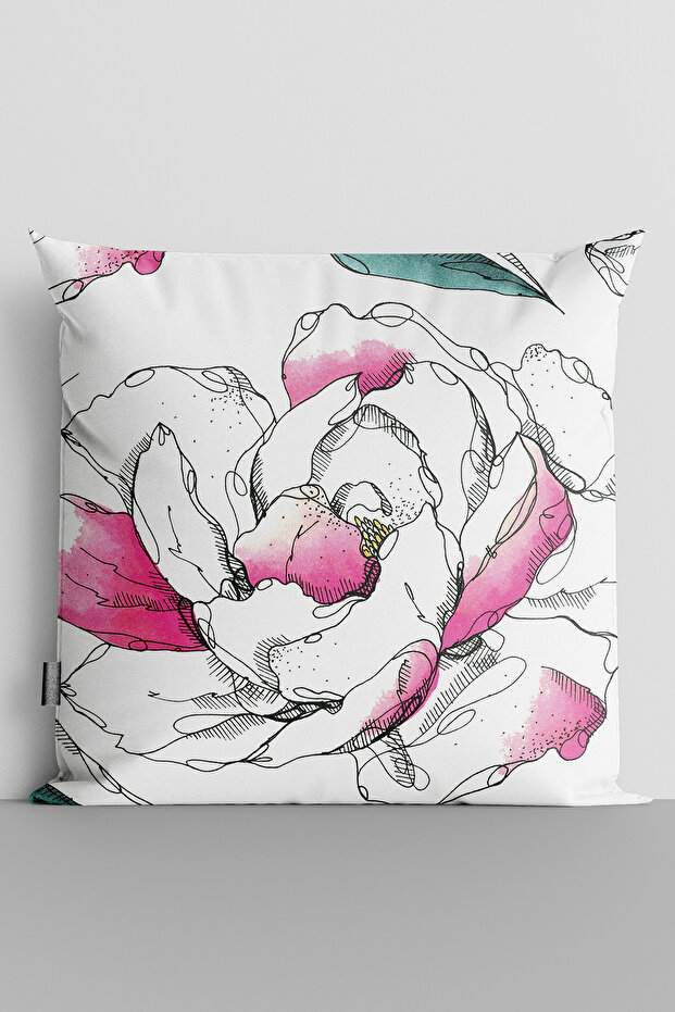 Red White Flower Double Sided Digital Printed Throw Pillow Cover
