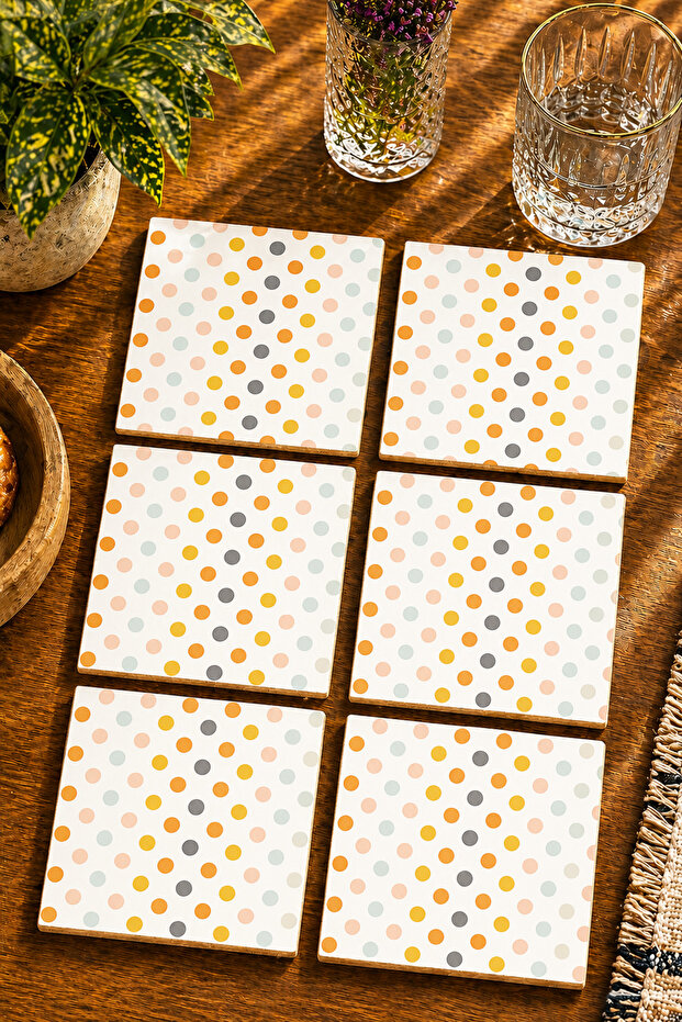 Colorful Dots Modern Set of 6 Coasters - Uv Printing Mdf - 10X10 cm