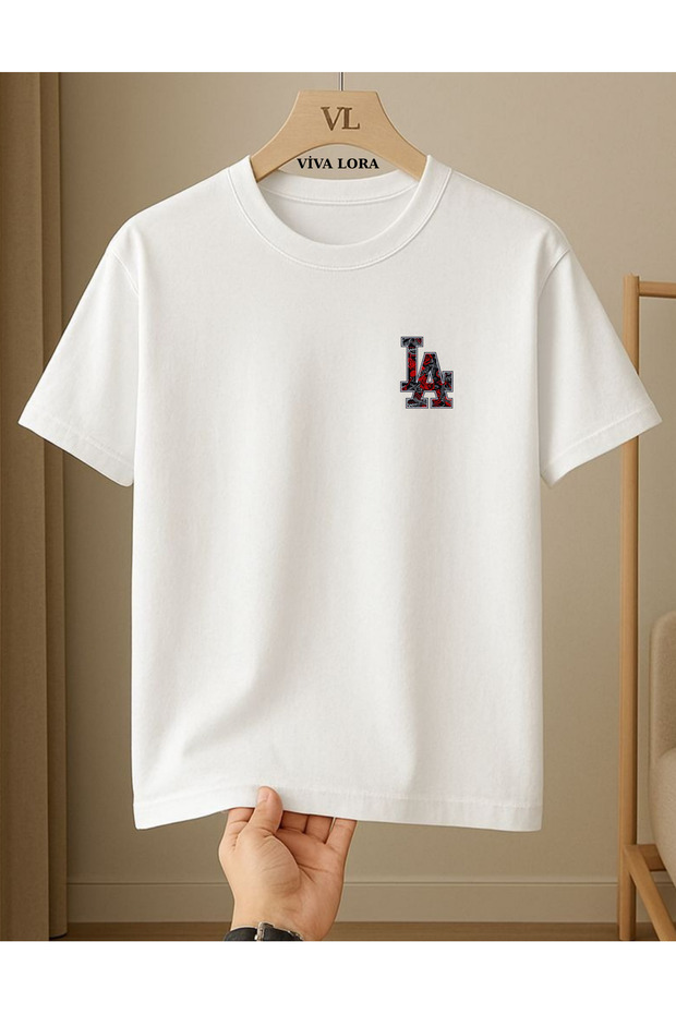 Los Angelas Logo Printed Unisex 100% Cotton Crew Neck Regular T-Shirt