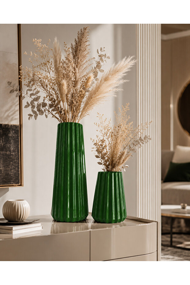 Mila Porcelain Look Striped Decorative Vase 20-10cm