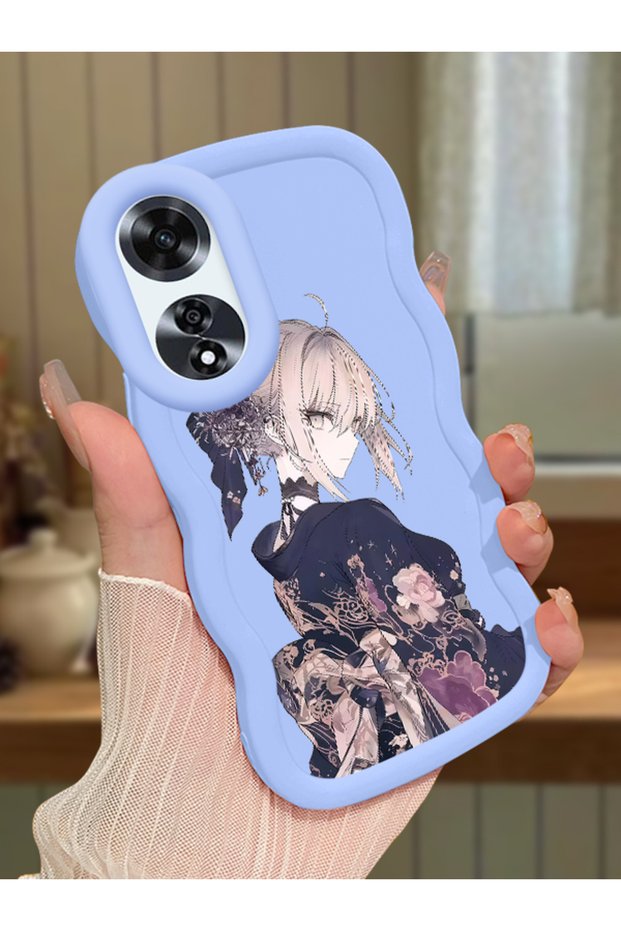 Oppo A60 Compatible Case Camera Protector Blue Silicone Couple Phone Case Girl Pattern