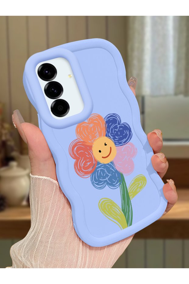 Samsung Galaxy A56 Compatible Case Camera Protector Blue Silicone Couple Phone Case Floral Pattern