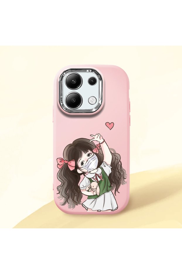 Redmi Note 13 4g Compatible Case Camera Protector Pink Silicone Couple Phone Case Girl Patterned