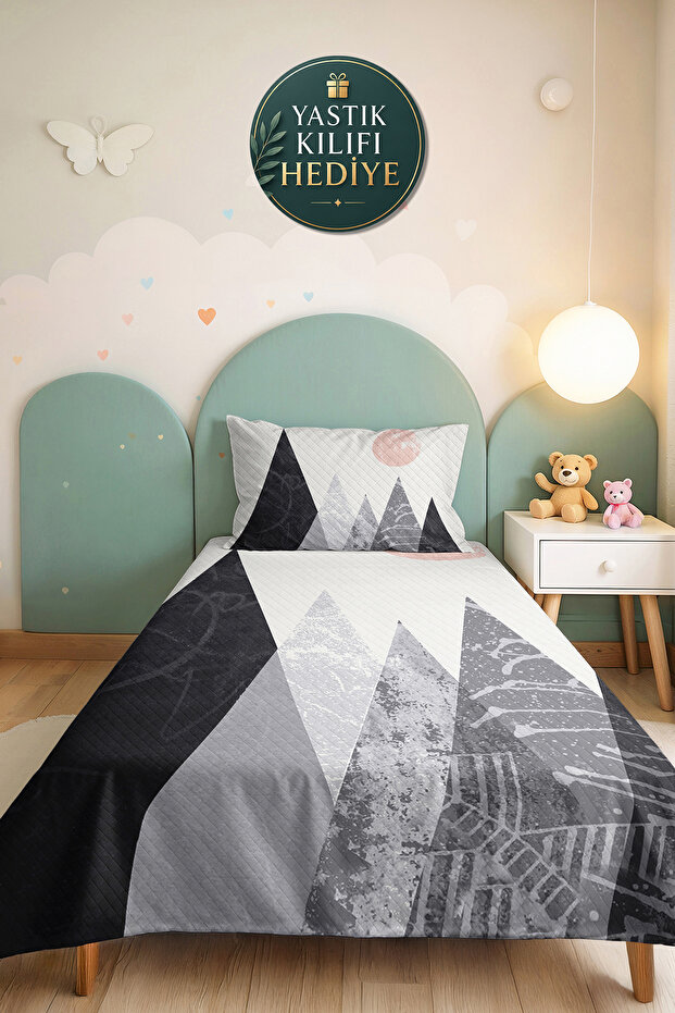 Gray Geometric Modern Young Room Single Pique Set - Powder Minimal 160X220 cm Bedspread