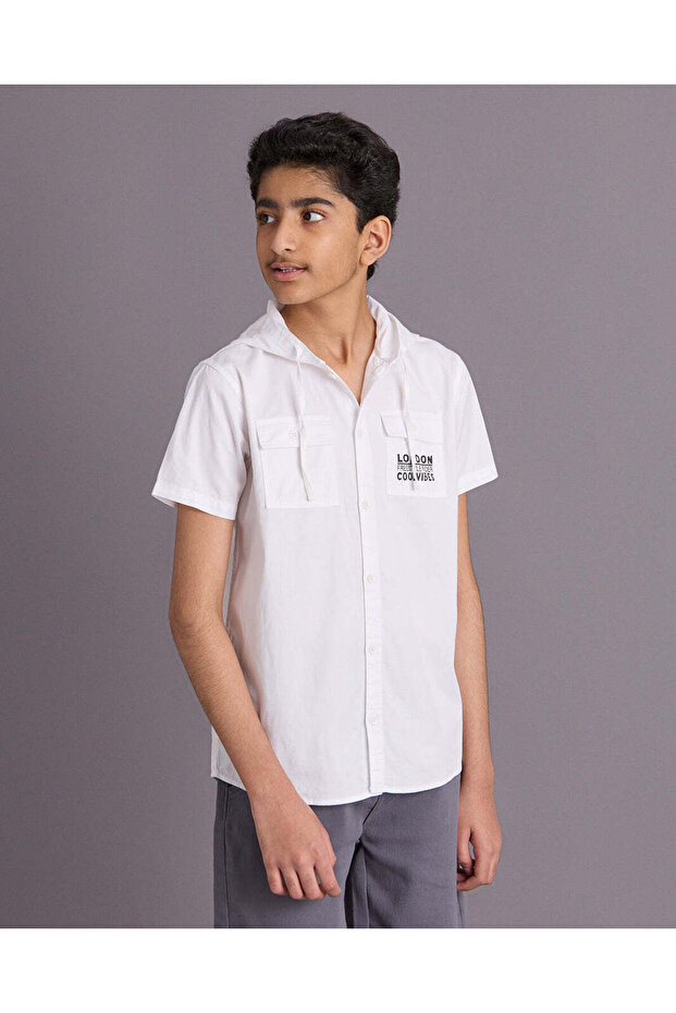 Senior Boys White Hooded Casual Shirt