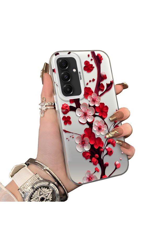Samsung Galaxy A16 Compatible Silicone Edge Hard Back Case Couple Phone Case with Floral Pattern