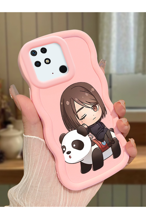 Redmi 10C Compatible Case Camera Protector Pink Silicone Couple Phone Case Panda Pattern