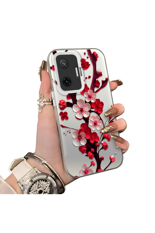 Poco F7 5g Compatible Silicone Edge Hard Back Case Couple Phone Case with Floral Pattern