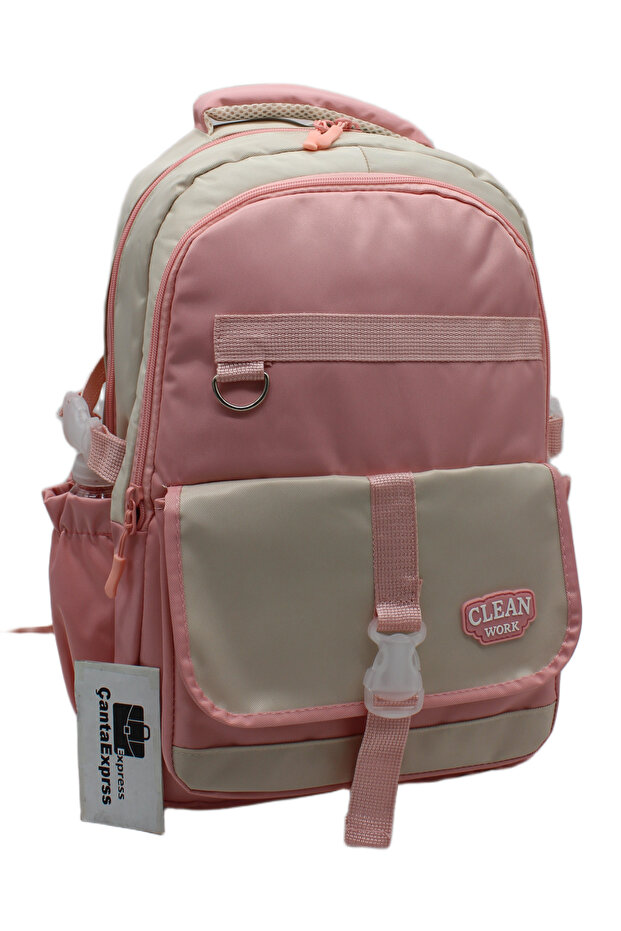 26012 Multi-Compartment School Backpack Unisex School Bag Beige-Powder