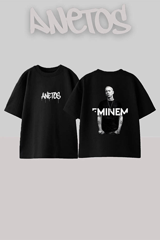 Eminem Rapper_22 Design Printed Oversize Black T-Shirt