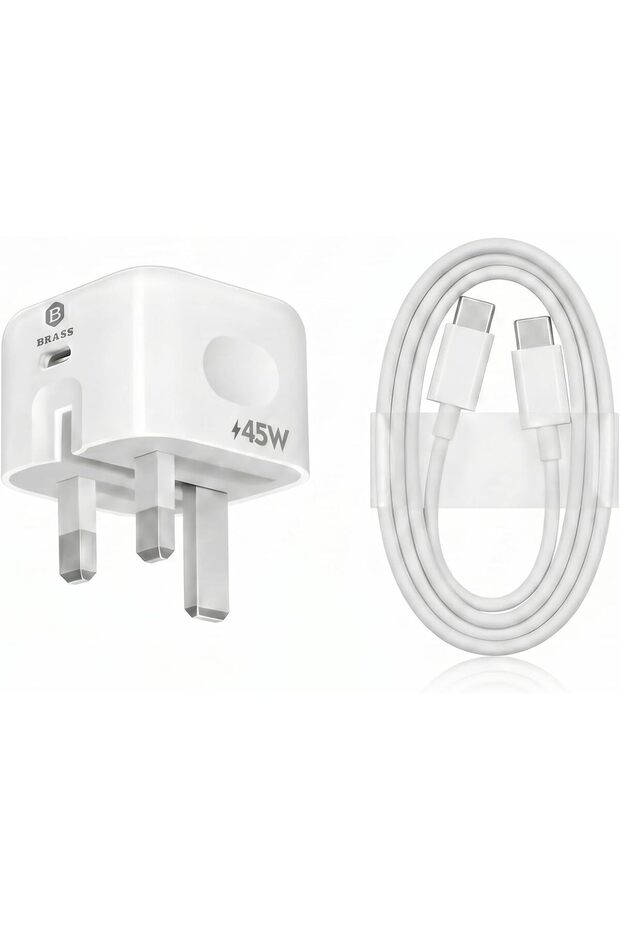 BRASS MEGA400 45W USB-C PD Fast Charger with Type-C Cable, White | 45W USB-C PD Fast Charger with Type-C Cable