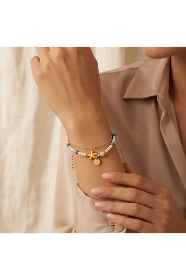 Colorful Beaded Adjustable Women's Bracelet with Starfish Figure