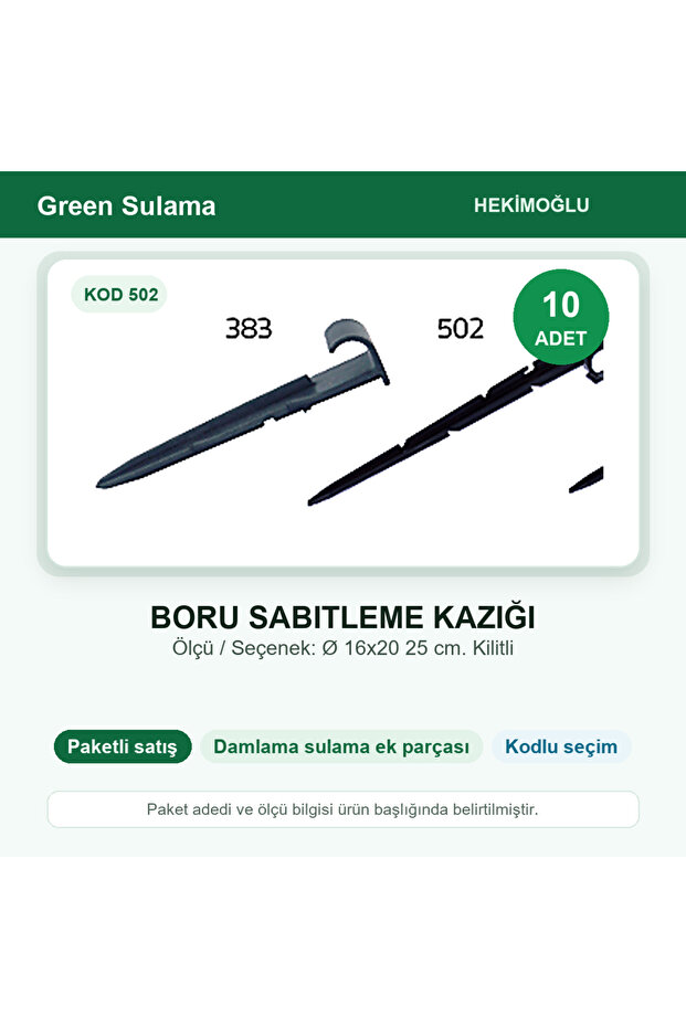 Pipe Fixing Stake Ø 16X20 25 Cm. Locked 10 Piece Package Code 502
