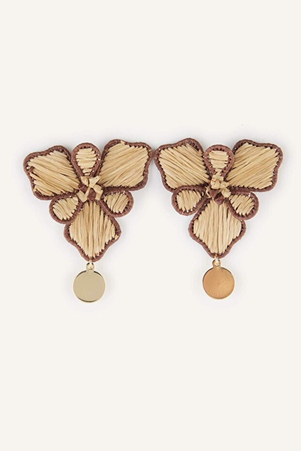 Women's Straw Weave Brown Earrings H6131Axns