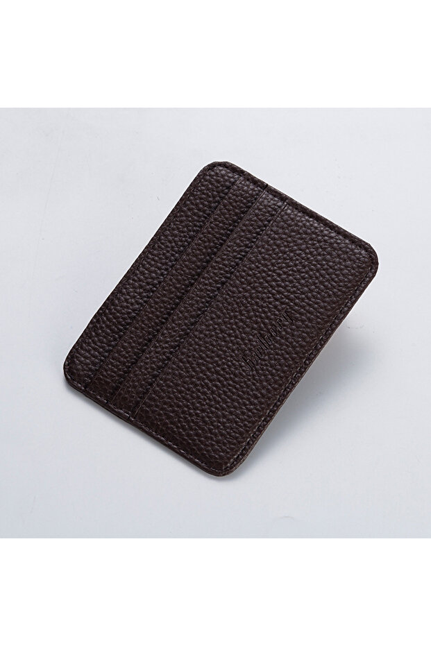 Deep Coffee 1Pcs Lychee-Patterned Ultra-Thin Card Holder with Id Window, Multi-Card Slot Mini Portab