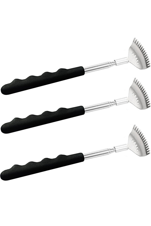 DUTRIEUX 3pcs Extendable Back Scratcher the head has 15 rakes, Stainless Steel Portable Telescopic