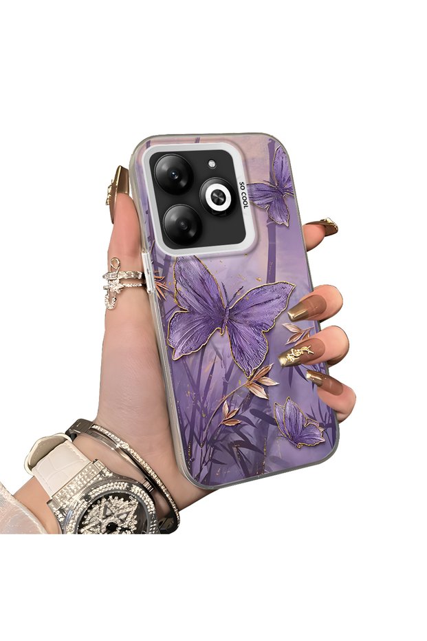 Infinix Smart 8 Compatible Silicone Edge Hard Back Case Couple Phone Case Butterfly Pattern