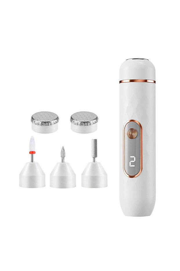 WHITE Electric Nail Foot File 2-in-1 Hand Foot Care Tool with Replaceable Grinding Heads Portable Ca