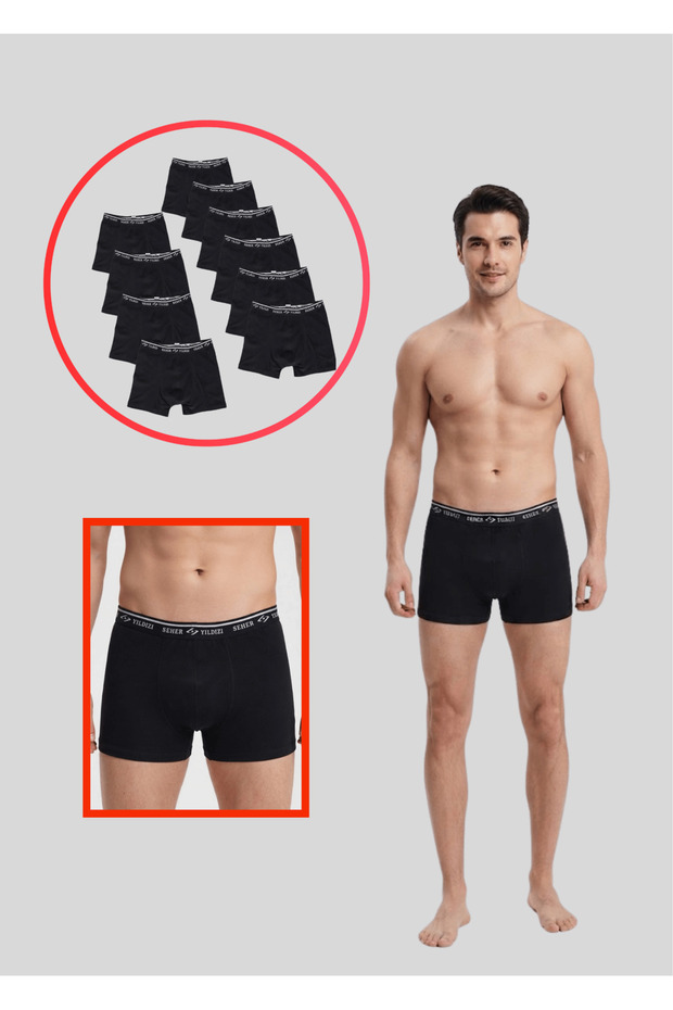 Pack of 10 Men's Black Lycra Boxers
