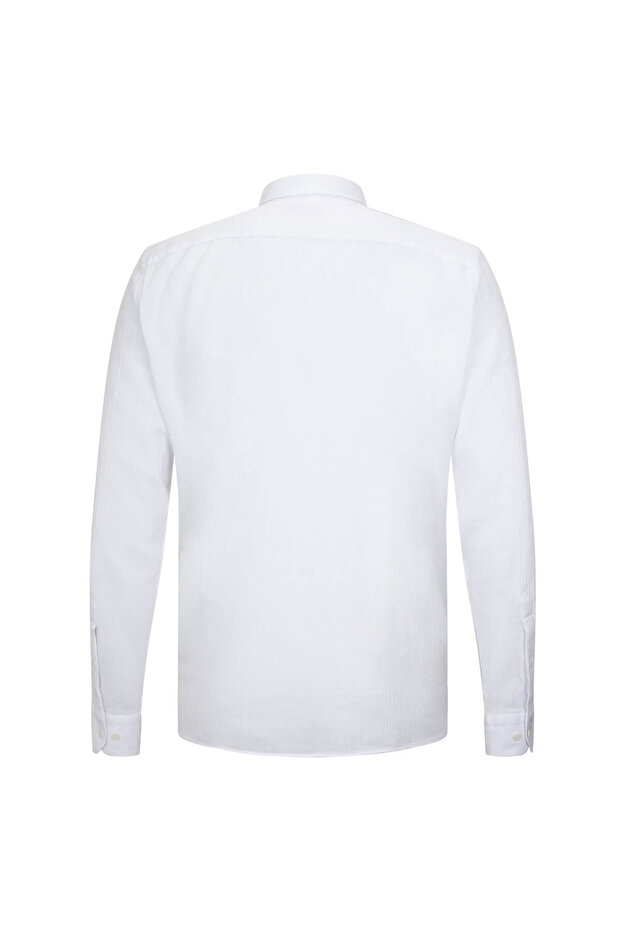 White Comfort Fit Button down Collar 100% Cotton Long Sleeve Linen Shirt