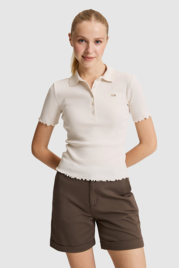 Women's Cream Polo Collar T-Shirt 50323563-Vr071