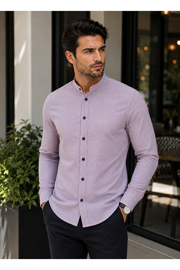 Slim Fit Long Sleeve Hakimyaka Lycra Men's Shirt with Snap Buttons