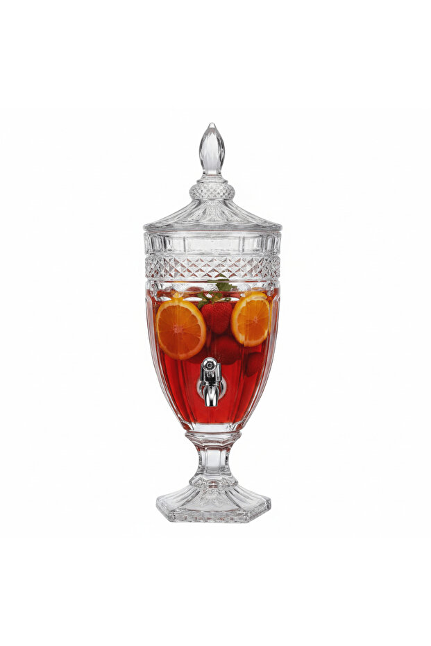 Glass Beverage Dispenser 3 L – Crystal Cut Design with Lid & Tap