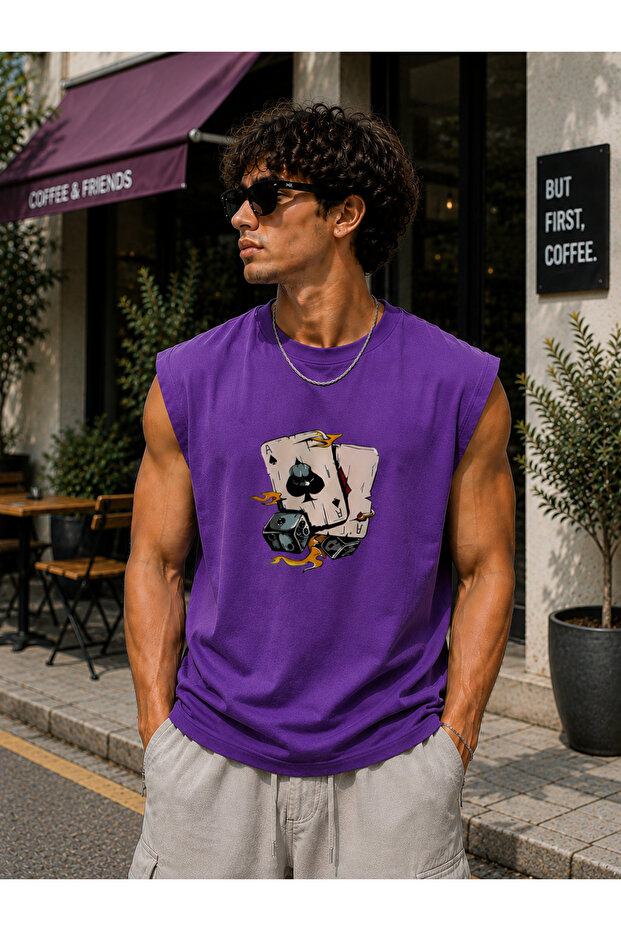 Zero Sleeve Unisex Playing Cards Printed Cotton Combed Crew Neck T-Shirt
