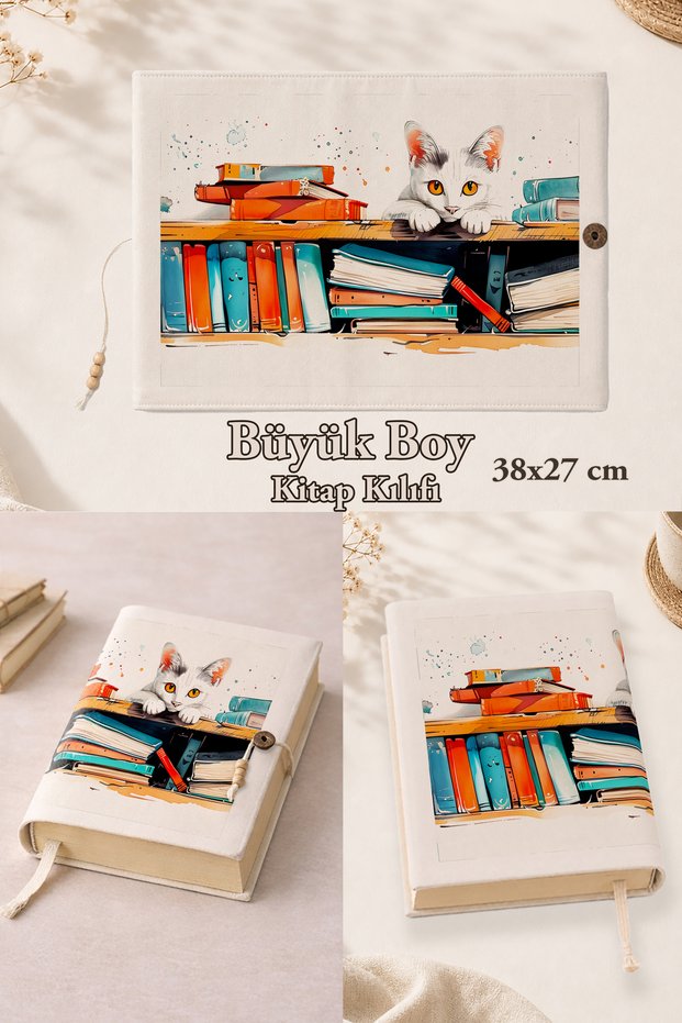Kitapsever Cats Collection | 38X27 cm Large Book Cover | Medium Size, Hafız Size and Rahle Size Quran Compatible