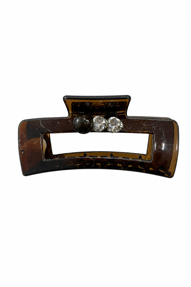 Stylish Brown Tortoiseshell Patterned Heart Stone Hairpin Latch Clip