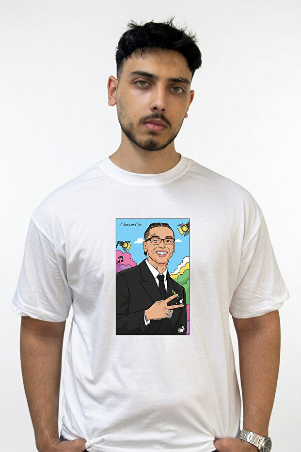 Central Cee_52 Design Printed Oversize White T-Shirt