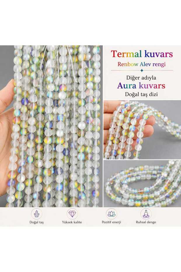Thermal Quartz Rainbow Natural Stone Strand – 8 mm | Vibrant Color Transitions
