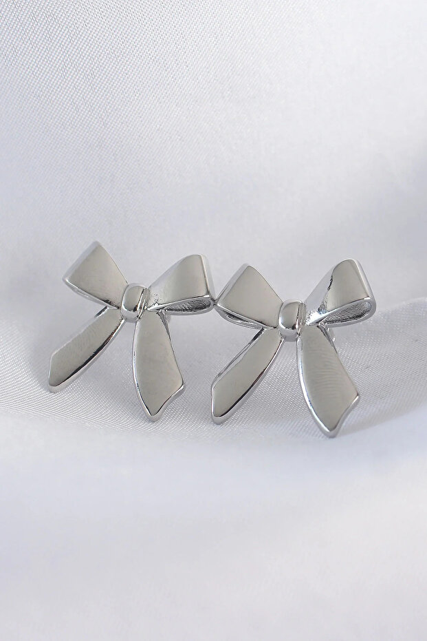 Brass Silver Color Flat Plate Bow Earrings Elk-Bjtieg