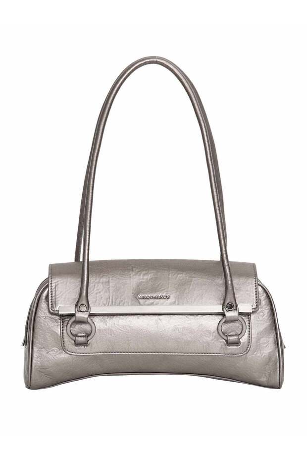 Miroshnikov Women’s Baguette Shoulder Bag, Glossy PU Leather Evening Purse, Designer Crinkle Effect Handbag