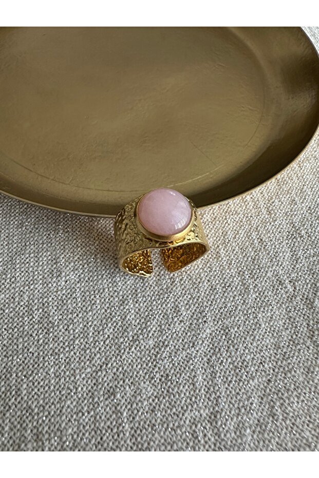 Gold Steel Anti-Tarnish Pink Stone Ring