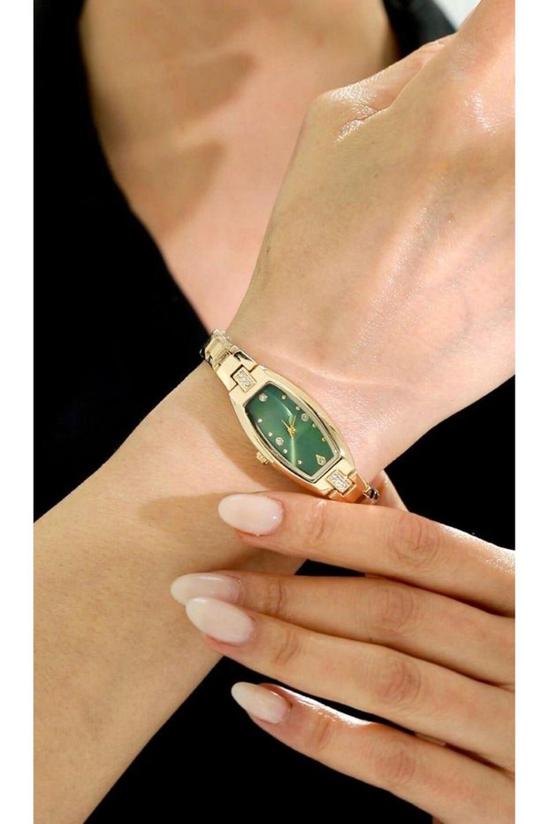 Gold Color Steel Green Dial Vintage Women's Watch