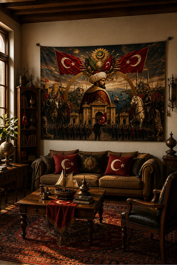 Fatih Sultan Mehmet and Ottoman Themed Wall Covering Banner Thick Fabric