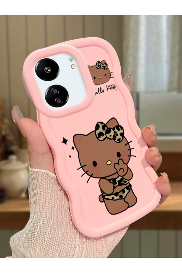 Redmi 13C Compatible Case Camera Protector Pink Silicone Couple Phone Case Kitty Pattern