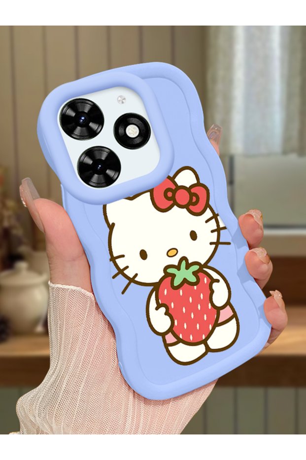 Tecno Spark 20 Compatible Case Camera Protector Blue Silicone Couple Phone Case Kitty Pattern