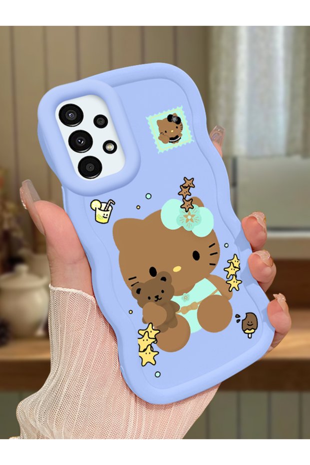 Samsung Galaxy A13 4g Compatible Case Camera Protector Blue Silicone Couple Phone Case Kitty Pattern